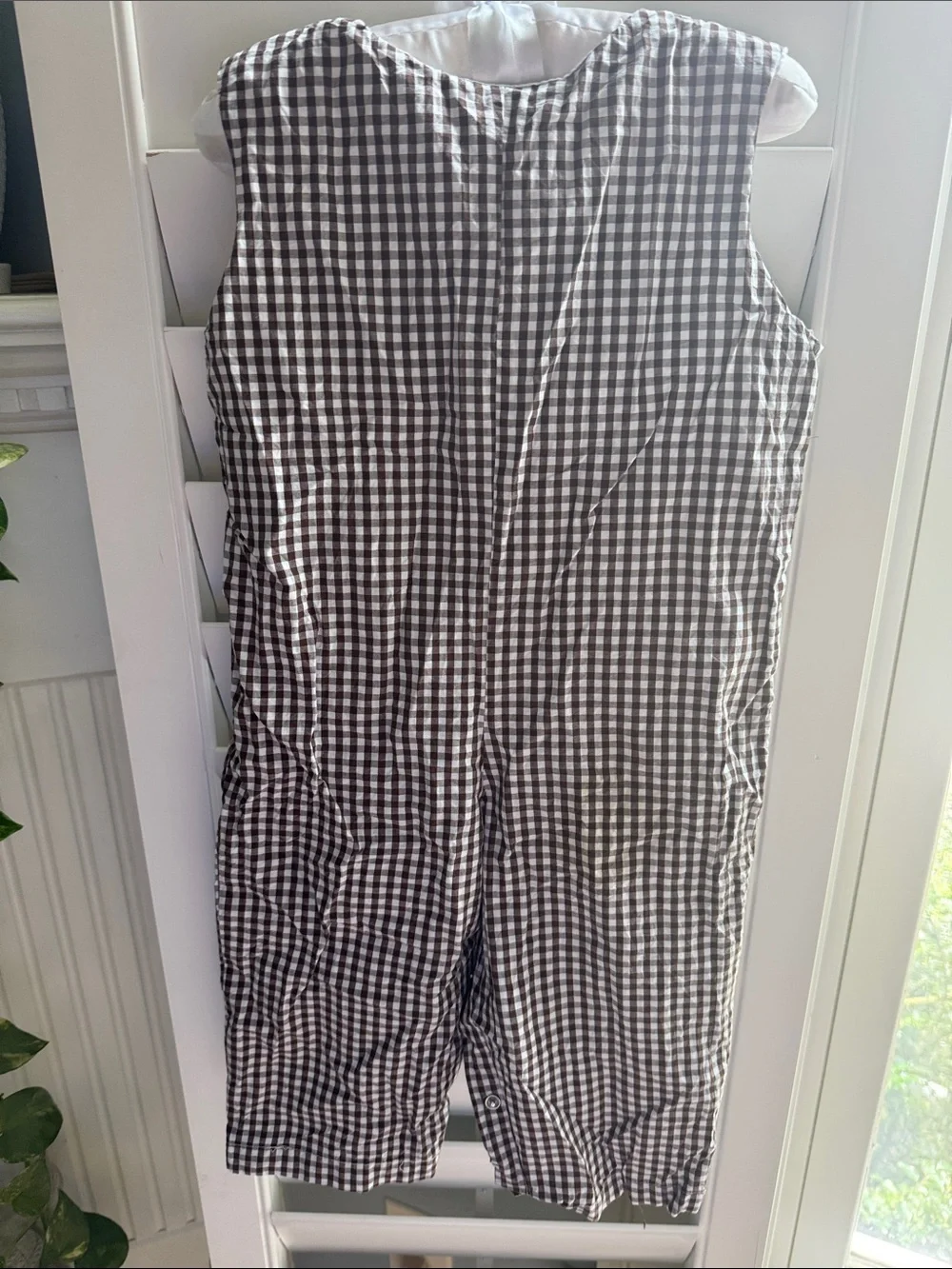 Kids Brown Gingham 'Boo' Appliqué One-Piece Romper